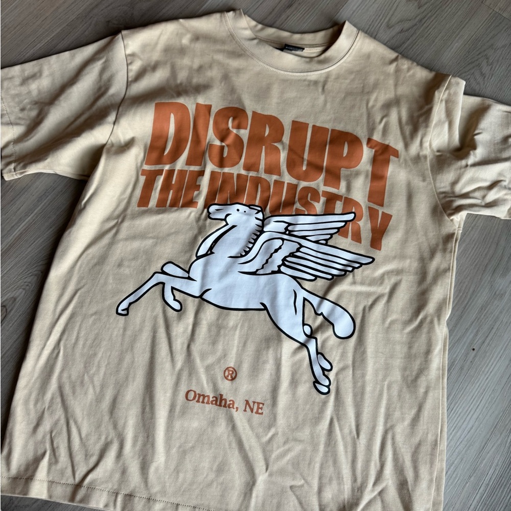 Beige Graphic Tee with Pegasus Design